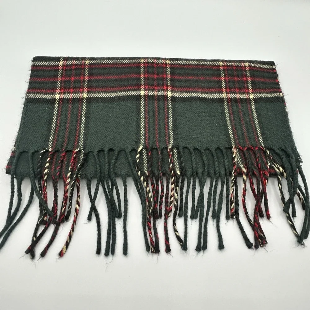Vintage Christian Dior Monsieur Scarf Green Tartan Plaid Made Japan Fringe